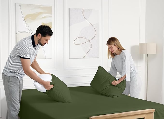 RUVANTI 100% Cotton Sheets – Twin Size Percale Bedding, Cooling & Breathable, Durable with a Crisp, Soft & Comfortable Feel, 16" Deep Pocket, 3-Piece Set, Chive