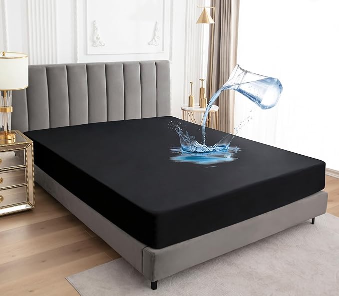 Sufdari Cal King Mattress Protector,Waterproof Mattress Protector,Fitted Sheet Style Mattress Cover with 18" Deep Pocket,Washable and Comfortable-Black,California King