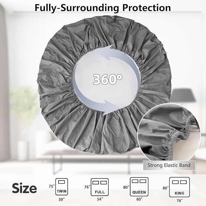 Full Size Mattress Protector Waterproof, Breathable Noiseless Bed Cover with Deep Pocket 6"-18", Machine Washable Mattress Cover Full for Bedroom, College Dorm, Hotel (Gray, 54'' X 76'')