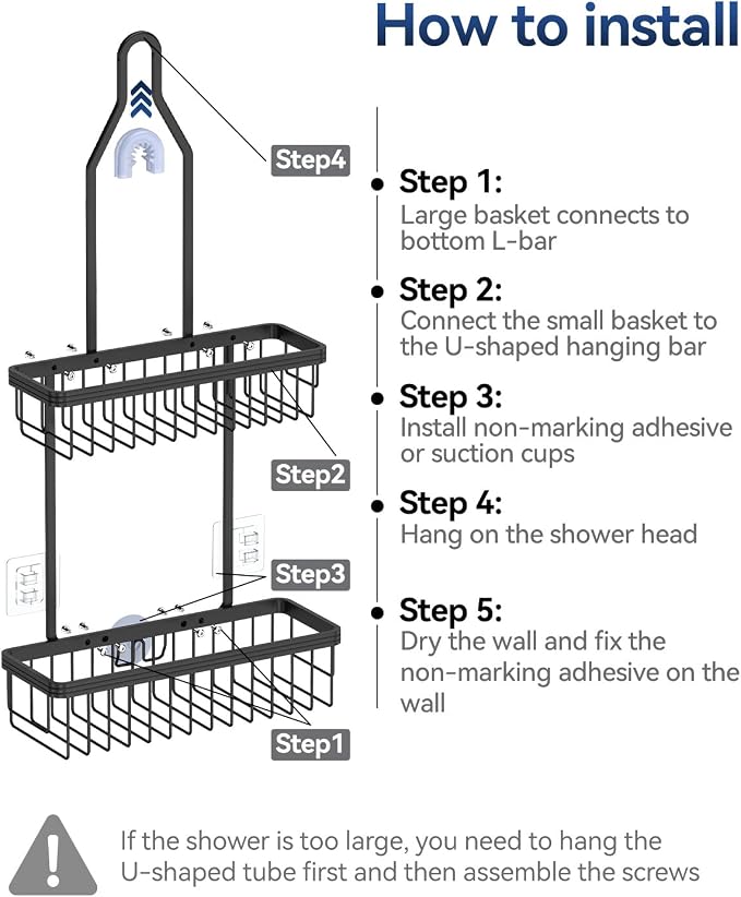 YASONIC Shower Caddy Hanging, Never Rust Shower Organizer Hanging, Aluminum Shower Racks for Inside Shower with Hooks for Razor, Bathroom Organizers and Storage with Soap Holder, Black - Image 9