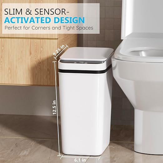 jinligogo 3Pack Bathroom Small Trash Can with Lid, 2.6 Gallon Touchless Automatic Garbage Can Slim Waterproof Motion Sensor Smart Trash Bin for Bedroom, Office, Living Room-White - Image 3