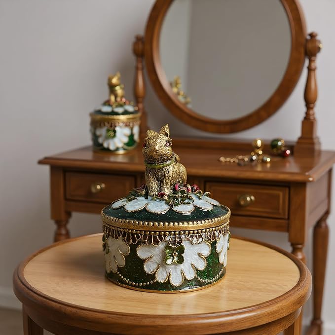 Handcrafted Rabbit Jewelry Box, Antique Gold Finish with Enamel Accents, Vintage Trinket Box for Rings and Small Keepsakes, Decorative Bunny Figurine Ornament - Image 2