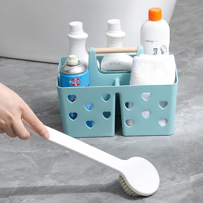 Portable Shower Caddy Plastic Shower Basket Organizer Divided Bathroom Caddy Storage Cleanning Caddy Tote with Handle for College, Dorm Room, Kitchen, Blue - Image 3