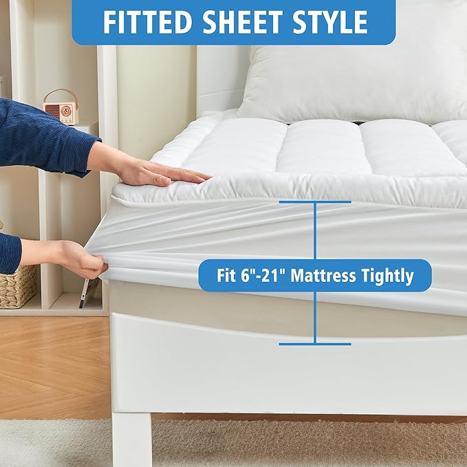 Twin XL Mattress Pad Cover for College Dorm, Cooling Mattress Topper for Twin Extra Long Bed with 6-21 inches Deep Pocket, 39x80 Inches, White
