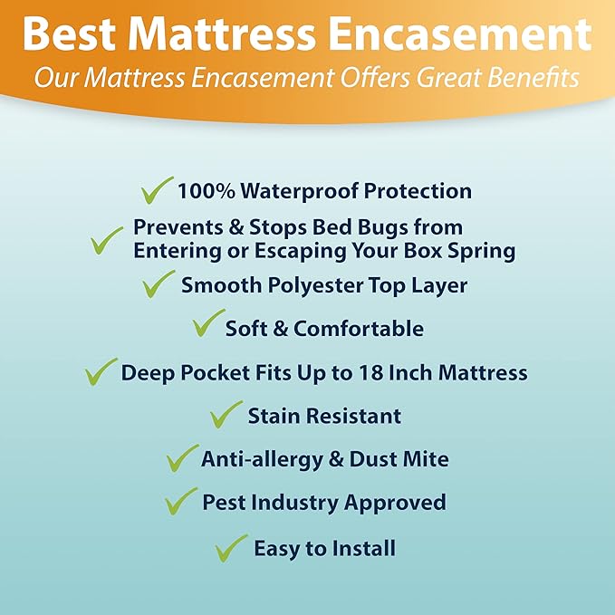 Waterproof Mattress Protector Full Size - 6-Sided Zippered Mattress Encasement, Breathable Fabric Cover, Machine Washable, Fits Full Mattress 54 x 75 Inches, Up to 16" Deep