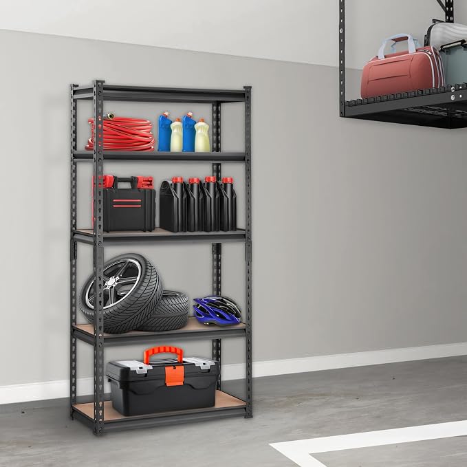 VEVOR Storage Shelving Unit, 5-Tier Adjustable, 2000 lbs Capacity, Heavy Duty Garage Shelves Metal Organizer Utility Rack, Black, 30" L x 12" W x 60" H for Kitchen Pantry Basement Bathroom Laundry - Image 2