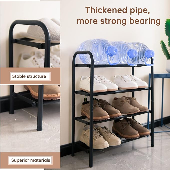 Gonfoam 4-Tier Expandable Shoe Rack,Adjustable Shoe Shelf Storage Organizer Heavy Duty Metal Free Standing Shoe Rack for Entryway Closet Doorway (Black) - Image 5
