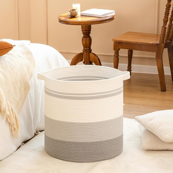OIAHOMY 115L Laundry Baskets Hamper with Handles, Decorative Basket for Living room, Woven Storage Basket for Toys Bin,Pillows, Blankets, Clothes-20x22.5in-Gradient Grey - Image 3