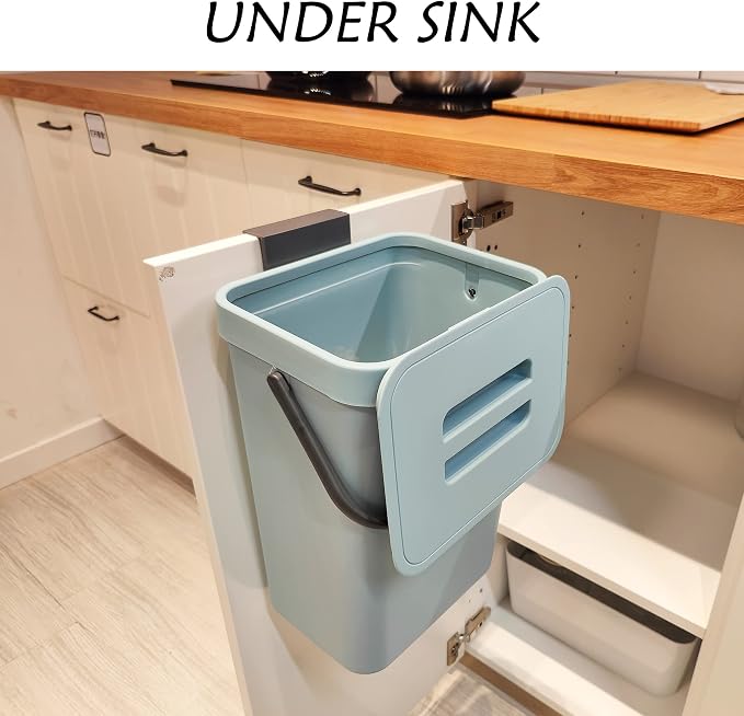 stonespace Compost Bin Kitchen, Under Sink Compost Bin Indoor Sealed, 3.2 Gallon/12L Compost Bucket for Kitchen, Wall Mounted Trash Can，Small Trash Can with Lid，1 Pack Blue - Image 2