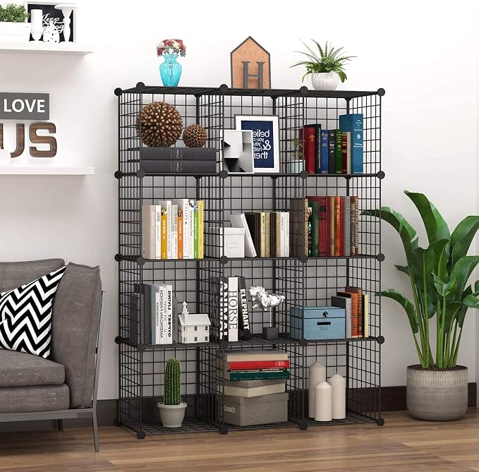 C&AHOME Wire Cube Storage, 12-Cube Storage Organizer Metal, C Grids Storage Bins Shelving, Modular Bookshelf Shelf, Closet Cabinet Ideal for Bedroom, Office 36.6”L x 12.4”W 48.4”H Black - Image 2
