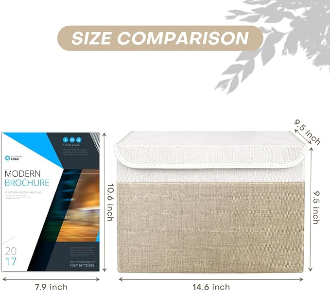 Bagnizer Large 22 Quart Linen Fabric Foldable Storage Bin Cube Organizer Basket with Flip-Top Lid & Handles, Clothes Blanket Box for Home, Office, Closet, Beige & White, 4 Pack 14.6 x 9.5 x 9.5” - Image 2