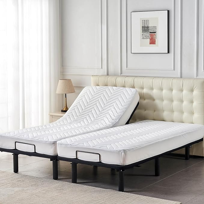 Waterproof Quilted Split California King Mattress Pad for Adjustable Bed 2 Cali Twin XL 36x84 Padded Protector Soft Fitted Sheet Style Matress Cover White