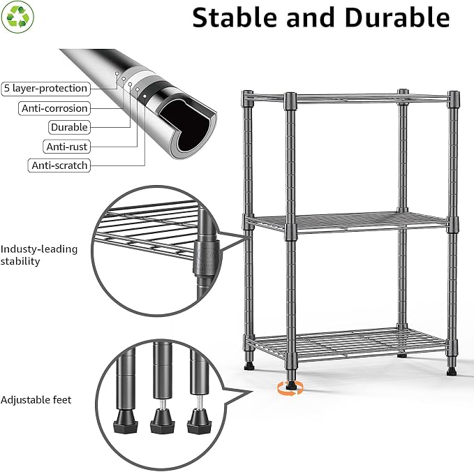 M MZG 450 lbs Steel Storage Shelving 3-Tier Utility Shelving Unit Steel Organizer Wire Rack for Home,Kitchen,Office (11.8" D x 17.7" W x 26.3" H) - Image 8