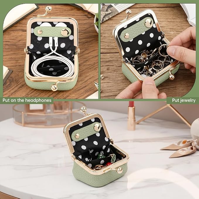 PU Leather Mini Jewelry Box, Vintage Portable Mini Jewelry Organizer with Kiss Lock, Compact Travel Case for Rings, Earrings, Necklaces - Ideal Gift for Women - Image 7
