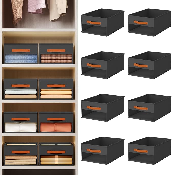 Homsorout Drawer Organizers and Storage - 8 Pack Foldable Pants Organizer with Clear Window & Handles, Fabric Closet Organizer for Clothes, Jeans, Sweaters, Towels, T-shirt, Scarf (Black) - Image 2