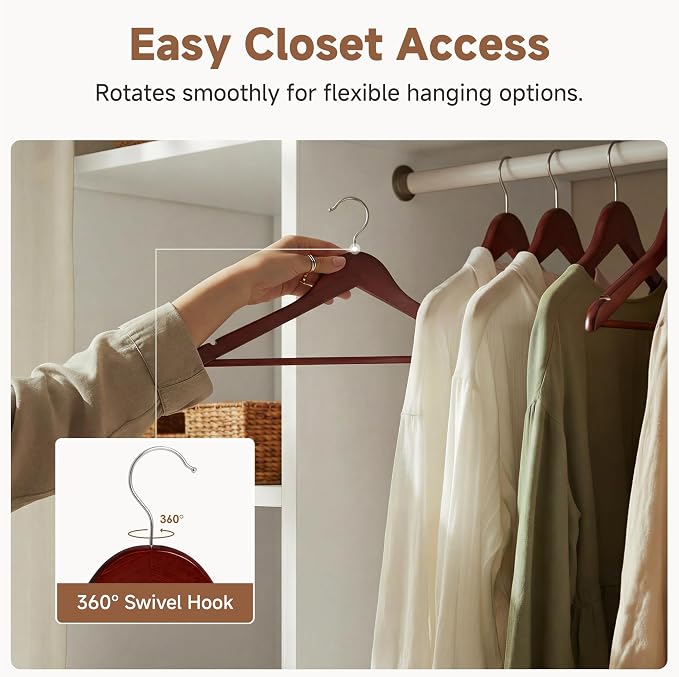 StorageWorks Wooden Hangers 30 Pack, Wood Coat Hangers for Closet, Heavy Duty Clothes Hangers for Suits, Shirts, Pants, Jackets, Dark Cherry Color - Image 4