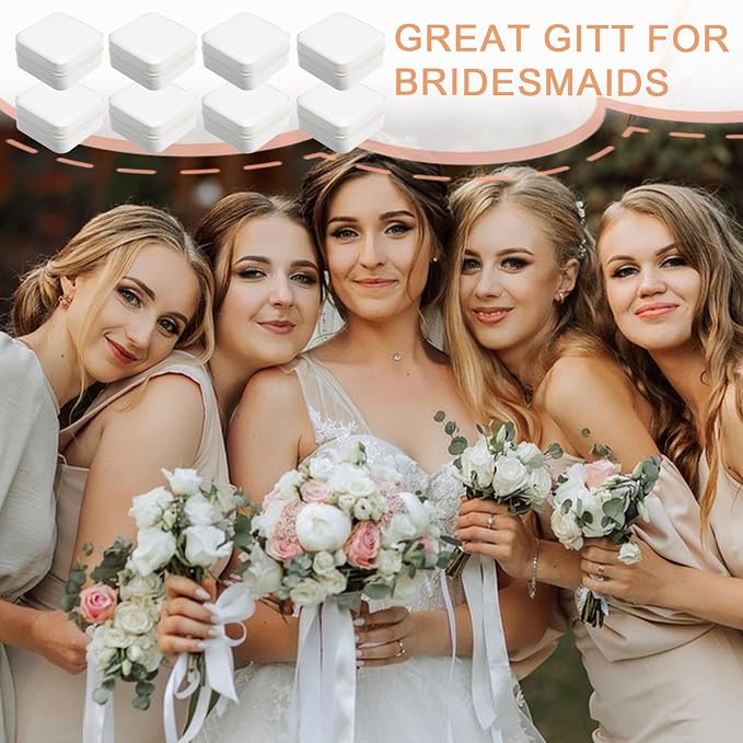 Kifmurase 8PCS Travel Jewelry Case, Small Portable Bridesmaid Jewelry Gift Box, PU Leather Jewelrys Case Organizer Storage for Rings Earrings Necklaces, Women Girls Bridesmaid Proposal Gifts(Beige) - Image 7