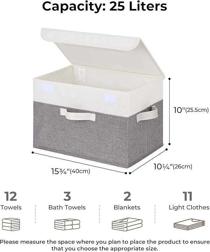 GRANNY SAYS Fabric Storage Boxes, Memory Keepsake Box, Large Storage Bins with Lids, Closet Organizers, Toy Box, Storage Baskets for Shelves, White/Gray, 2-Pack - Image 2