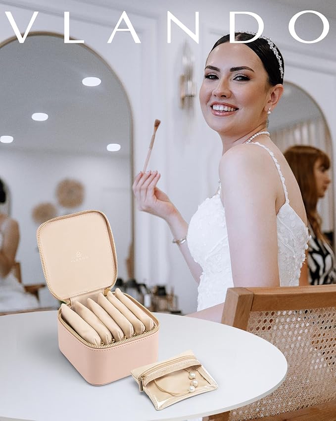 Vlando Jewelry Travel Case,Travel Jewelry Organizer with Clear Velvet Jewelry Bags 6Pcs Zipper Pouch for Women Gift Ideas for Birthday Wedding Graduation-Khaki - Image 5