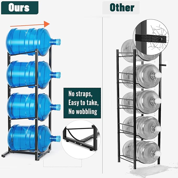 MYLOLF 5 Gallon Water Jug Holder : 4 Tier Water Jug Stand Holder for 5 Gallon Water Dispenser- 5 Gal Water Bottle Storage Rack Organizer for Home Kitchen Garage (4 Tier) - Image 4