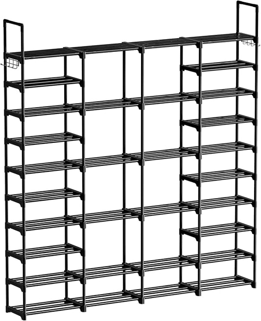 WOWLIVE 4 Row 10 Tiers Extra Large Shoe Rack Big Tall Metal Shoe Shelf, Heavy Duty Organizer for Closet Entryway, Boot Rack Storage Stackable Stand for Garage Black by WOWLIVE