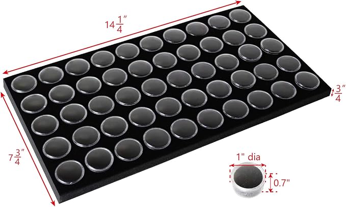 Ikee Design Jewelry Storage Tray Insert, 50 Gemstone Display Jars, Black Foam Liner, Home Organization, 14 1/4 x 7 3/4 x 3/4 in - Image 2
