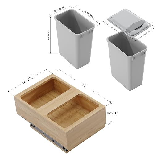 Dowell Double 35Qt Undermount Trash Pull-Out Waste Container with Full Extension Soft-Close Slides, Bottom Mounted, Face Frame/Frameless Min. Cabinet Opening: 15-1/2 Inch Wide-4008 0218 35 - Image 9