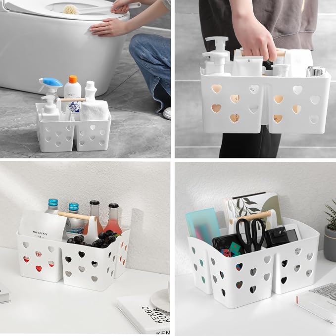 Anyoifax Portable Shower Caddy Plastic Basket Organizer Divided Bathroom Storage Tote With Handle for College, Dorm Room, Kitchen, White - Image 5