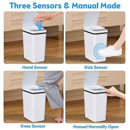 KOEYLE 2 Pack 2.2 Gallon Automatic Touchless Garbage Can, Small Motion Sensor Smart Trash Can, Slim Waterproof Trash Bin for Bedroom, Bathroom, Office, Living Room, White - Image 2