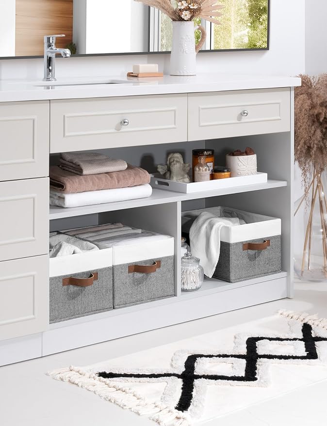 StorageWorks Fabric Shelf Baskets, Closet Organizers and Storage Basket, Foldable Storage Bins for Shelves, Clothes Storage Bins, Gray and White, 3-Pack, Large - Image 8
