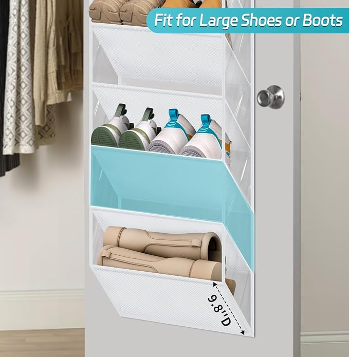 AOODA 10 Tier Clear Over the Door Shoe Organizer Storage, Deep Pockets Large Hanging Shoe Rack for Closet Door, Fit 20 Pairs Sneaker Holder Hanger for Boots (White) - Image 3