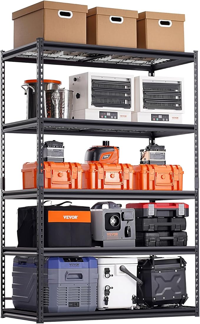 VEVOR Storage Shelves, 3000 lbs, 5 Tier Heavy Duty Garage Shelving, 24" D x 48" W x 72" H Adjustable Metal Shelves for Industrial Shelving Unit Utility Shelf, for Kitchen, Warehouse, Basement, Black by VEVOR