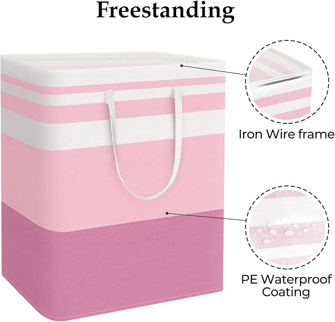 StorageRight Large Collapsible Laundry Basket Hamper with Easy Carry Handles，Freestanding Clothes Hampers for Laundry, Bedroom, Dorm, Towels, Toys, 125L, Pink - Image 3