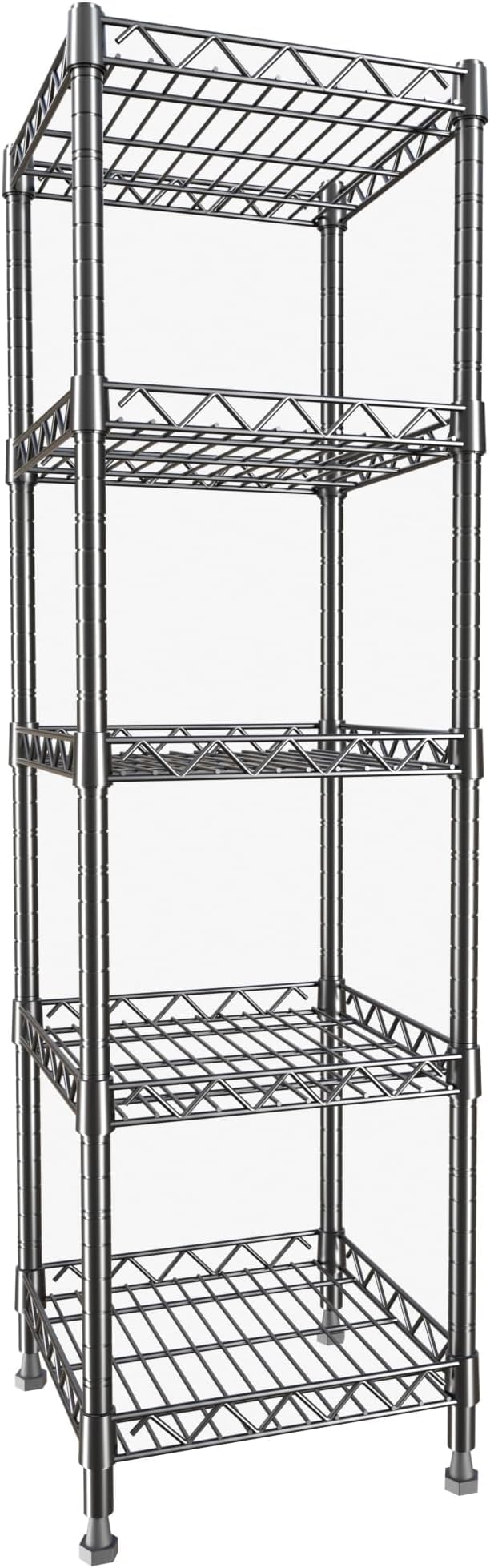 GIOTORENT 5 Tier Standing Shelving Metal Units, Adjustable Height Wire Shelf Display Rack for Laundry Bathroom Kitchen 11.8 W x 11.8 D x 50 H (5-Tier, Black) - Image 9