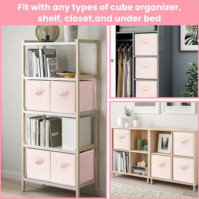 Criusia Storage Cubes - 13 Inch Heavy Duty Fabric Storage Bins for Shelves Closet Cube Organizer - 8 Pack Collapsible Cube Storage Bins Baskets for Clothes Blankets Toys - Nursery Organization - Image 5