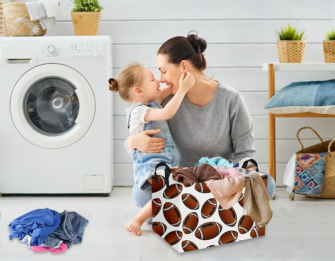 Rectangular Football Baskets Kids Storage Bins Baby Boy Basket Kids Toy Storage Bin Organizer Box Football Room Decor for Home(Football Basket) - Image 5