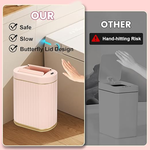 ELPHECO Bathroom Trash Can with Lid Butterfly, Motion Sensor Trash Can Bathroom Decor Automatic Garbage Can Wastebasket Bathroom Accessories, Kitchen, Living Room, Office, Pink Gold - Image 4