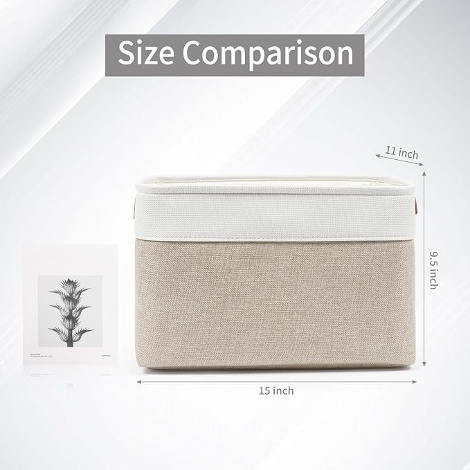 Bagnizer Storage Bins Large Fabric Storage Baskets for Shelves 3 Pack, Decorative Linen Closet Baskets with Handles for Organizing, Shelf, Clothes, Home, Office, 15x11x9.5Inches (Beige&White) - Image 5