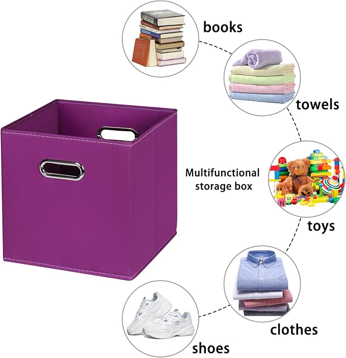 Fabric storage bins Cubes, Fabric Cube Organizer with Handle, Foldable Cube Bins for Cloth or Accessary Storage, 11x11x11, Set of 8, (Purple) - Image 3