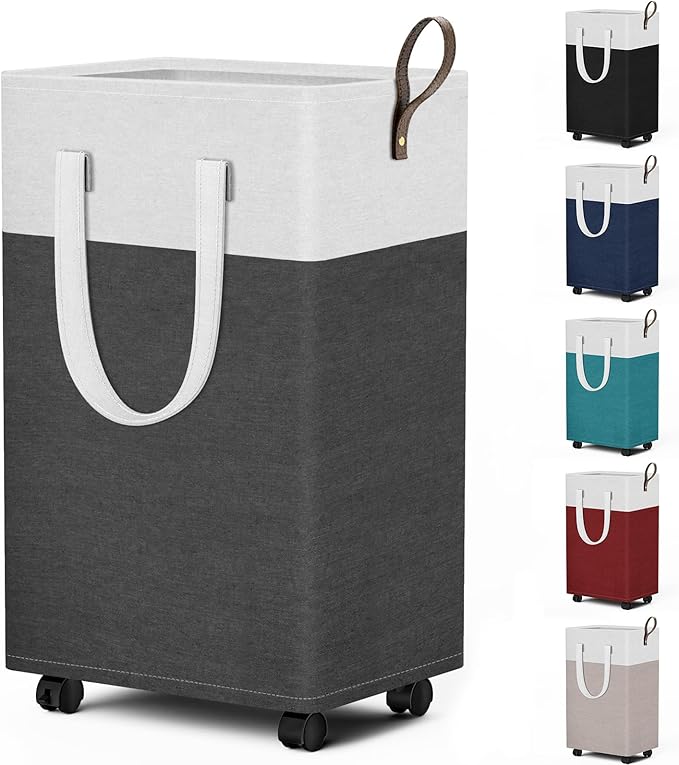 HomeHacks 75L Waterproof Rolling Laundry Hamper - Collapsible Clothes Basket with 4 Wheels for Bathroom, Laundry Room & Dorm, Easy-Clean PEVA Lining, Space-Saving Design(Gray) by HomeHacks