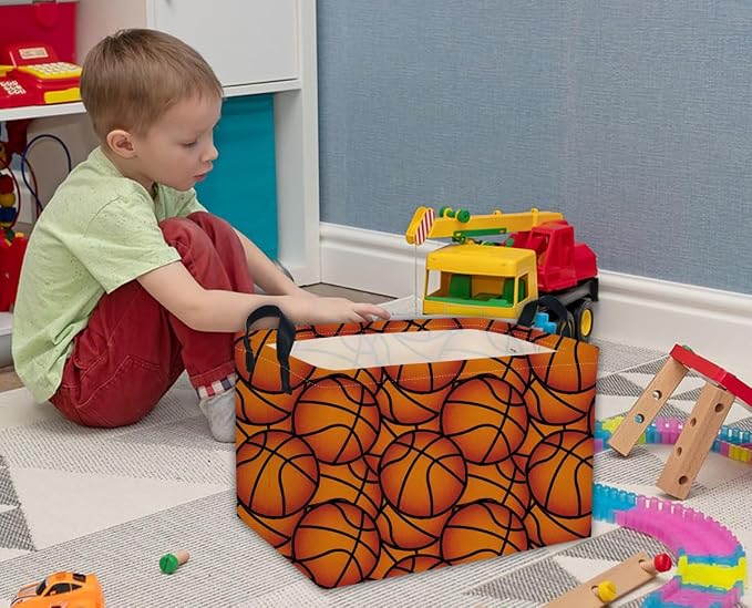 Rectangular Basketball Baskets Gift Basket Empty Kids Storage Bins Baby Boy Basket Kids Toy Storage Bin Organizer Box Basketball Room Decor for Home(Basketballs) - Image 5