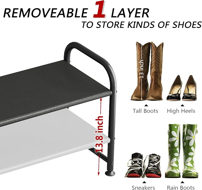 INGIORDAR Shoe Rack 2 Tier Long Storage Organizer Wide Metal Shoe Shelf for Closet Entryway Black - Image 5