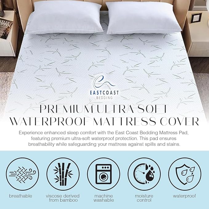 Waterproof Mattress Protector Viscose Derived from Bamboo Blend Ultra Soft Deep Pocket Fits Up to 18 Inches, 48x75