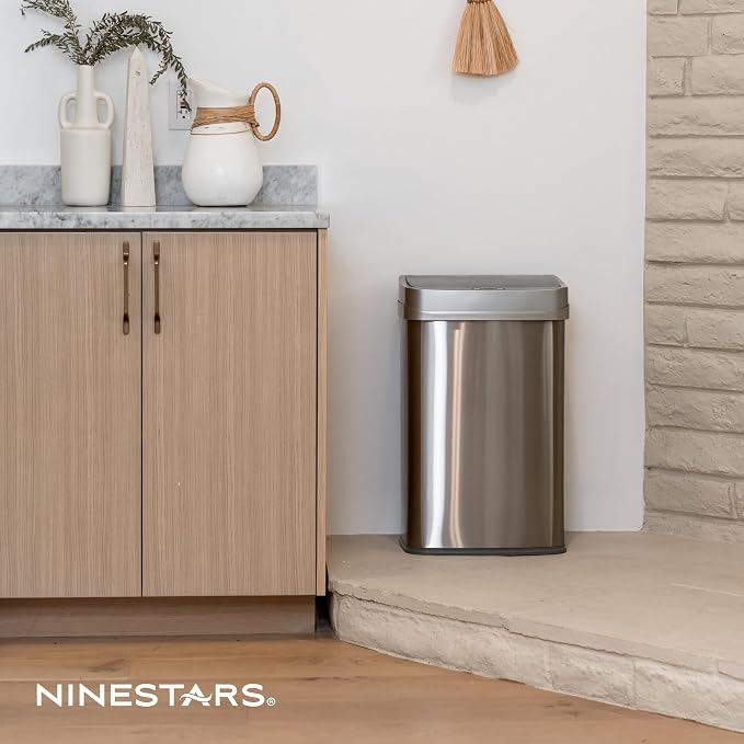 Ninestars 13 Gallon Automatic Trash Can, 50L Touchless Motion Sensor Garbage Can with Odor-Sealing Lid, Rectangular Stainless Steel, Silver Trim - Image 3