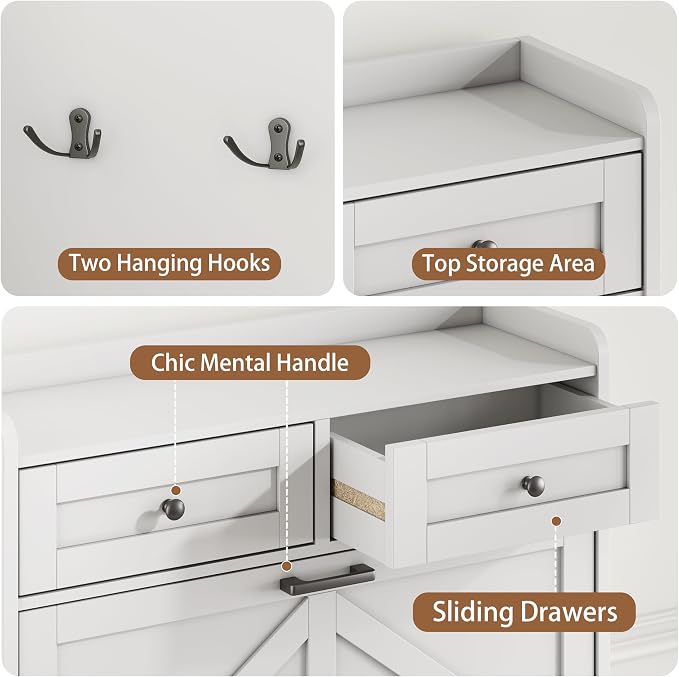 Shoe Cabinet with 2 Flip Drawers & 2 Top Drawers, 43" Tall Freestanding Narrow Wooden Shoe Storage Organizer for Entryway, Hidden Slim Shoe Rack for Front Door Entrance, Hallway, Living Room, White - Image 6