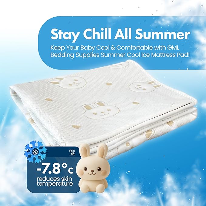 GML Bunny Cooling Crib Mattress Pad – Waterproof, Breathable Baby Mattress Protector for Toddler Bed – Hypoallergenic, Soft & Durable for Sensitive Skin – Made in Korea, Q-Max 0.4 Medium Size, 39.4X59