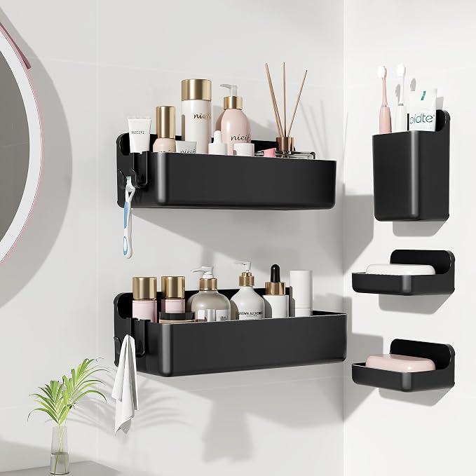 Nieifi Shower Shelves 5 Pack, Adhesive Shower Wall Shelf Organizer for Bathroom Organization, Black - Image 9