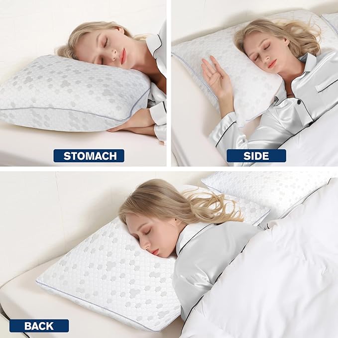 HIMOON Shredded Memory Foam Pillows, Medium Firm King Size Pillows 2 Pack,Couples Bed Pillows for Side Back Stomach Sleepers Set of 2