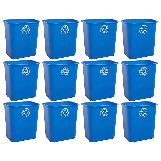 United Solutions 7 Gallon / 28 Quart Space Saving Recycling Bin, Fits Under Desk and Small, Narrow Spaces in Commercial, Kitchen, Home Office, and Dorm, Easy to Clean, Recycle Blue (Pack of 12) by UNITEDSOLUTIONS