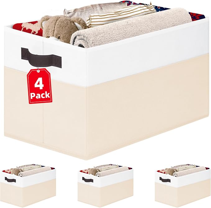 Criusia 4 Pack Baby Clothes Organizer Bins, Fabric Collapsible Storage Baskets with Handles, Odorless Storage Bins for Toy Clothes Nursery Kids Room Playroom Classroom (14L*10W*9.5H) by Criusia